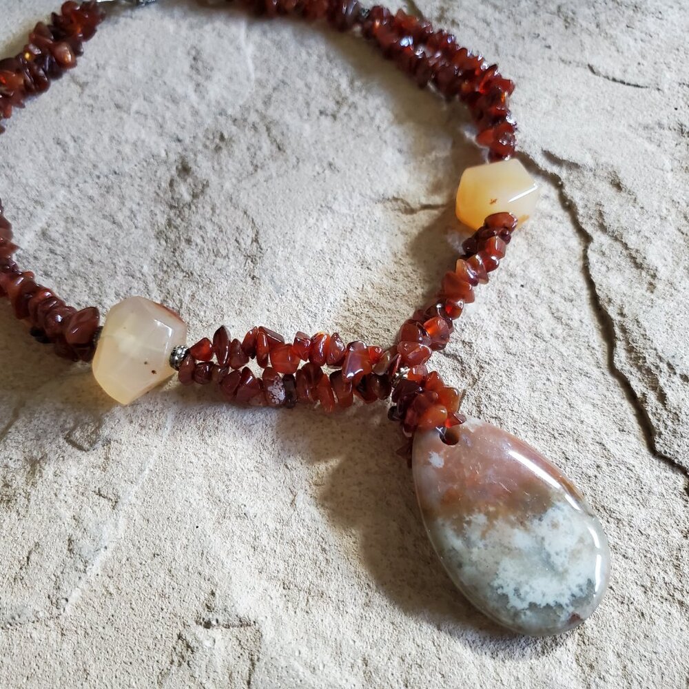 Large Stone Pendant Statement Necklace and Bracelet Set from Mexico